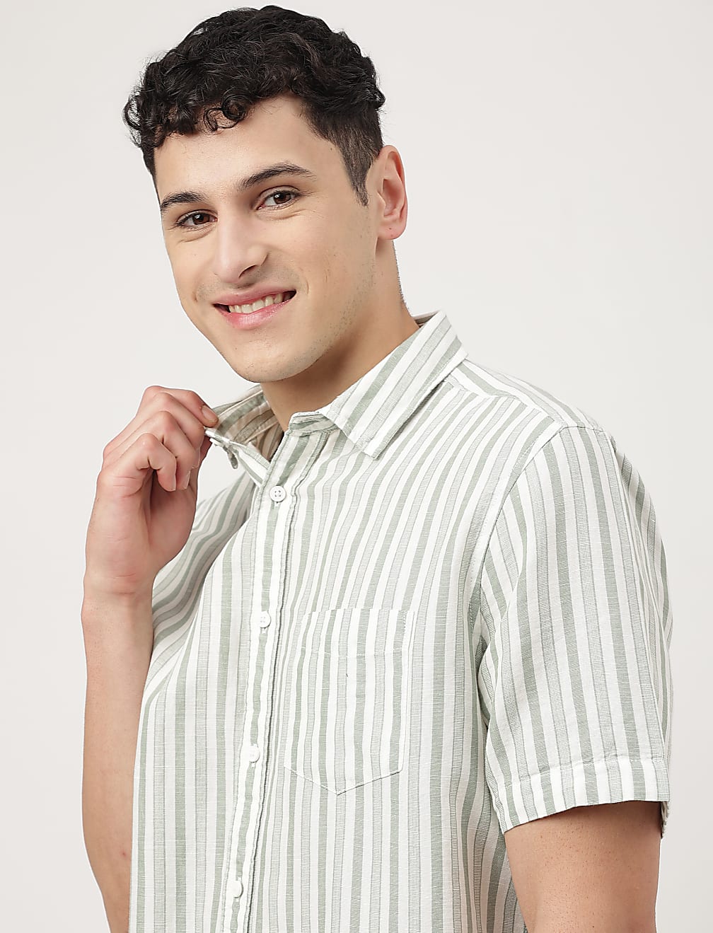 Cotton Mix Striped Spread Collar Shirt