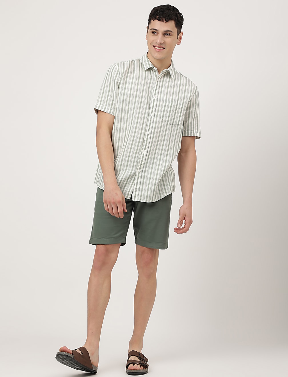 Cotton Mix Striped Spread Collar Shirt