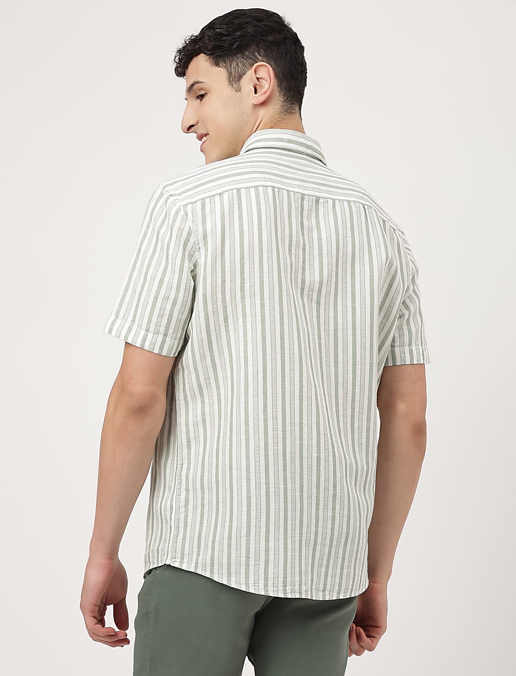 Cotton Mix Striped Spread Collar Shirt