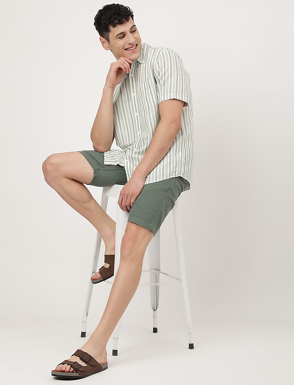 Cotton Mix Striped Spread Collar Shirt
