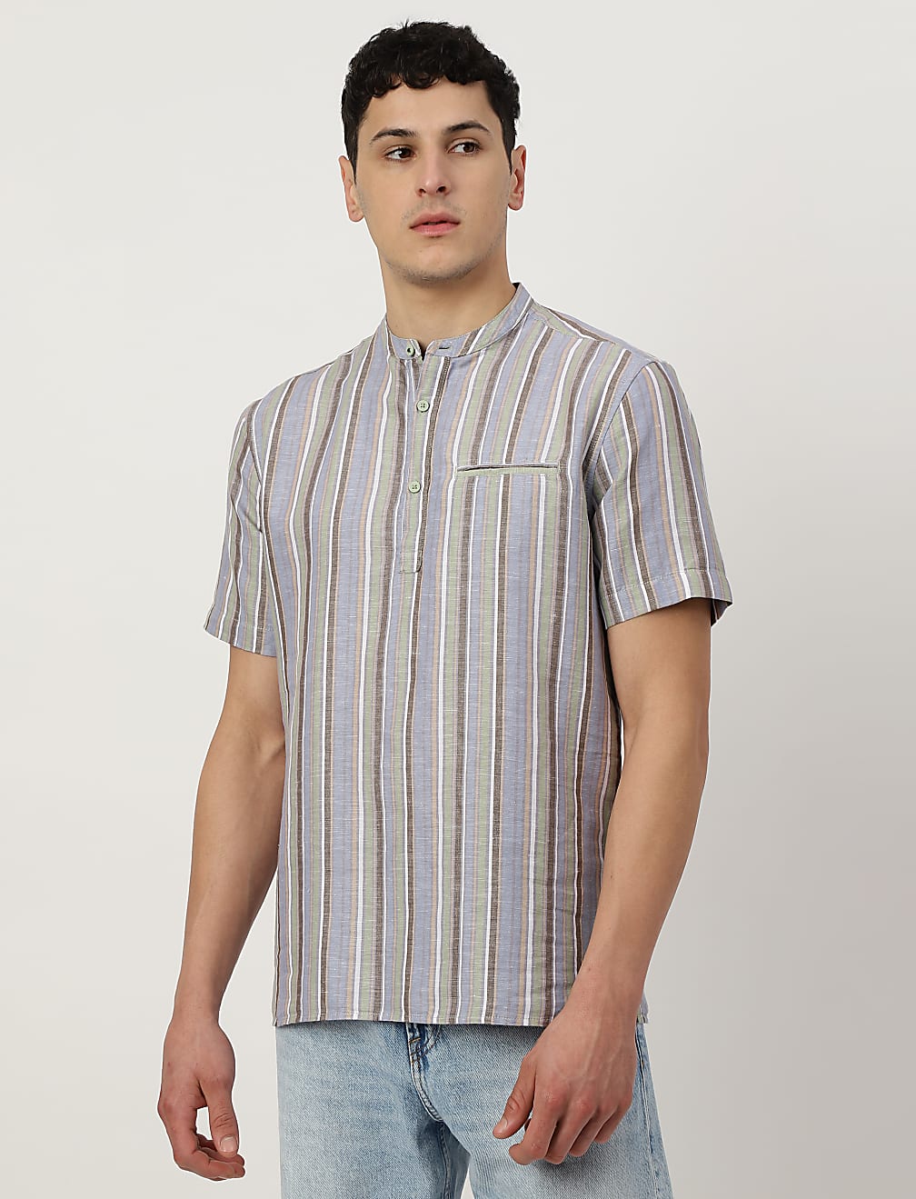 Linen Mix Mandarin Collar Short Kurta