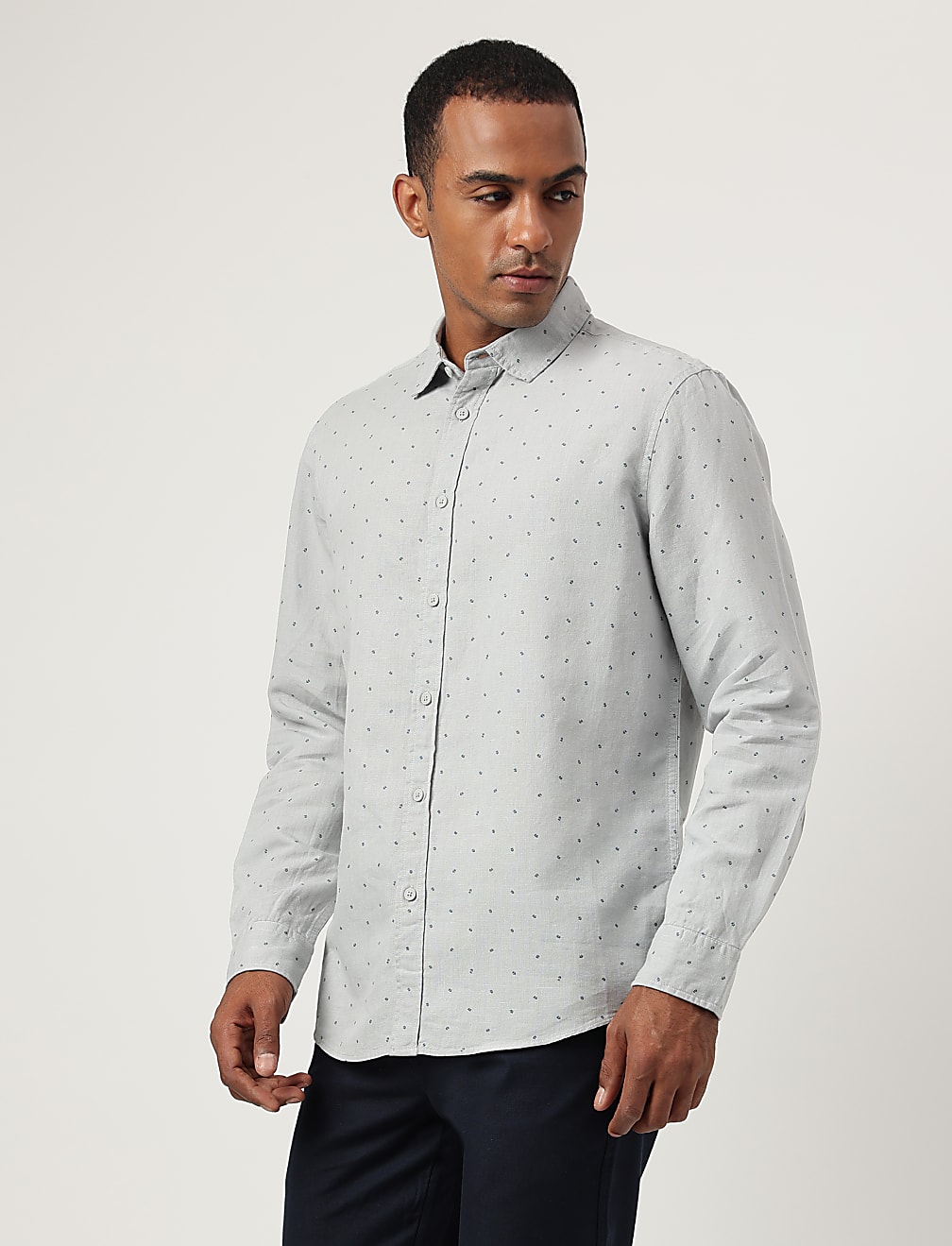 Linen Rich Regular Fit Printed Shirt