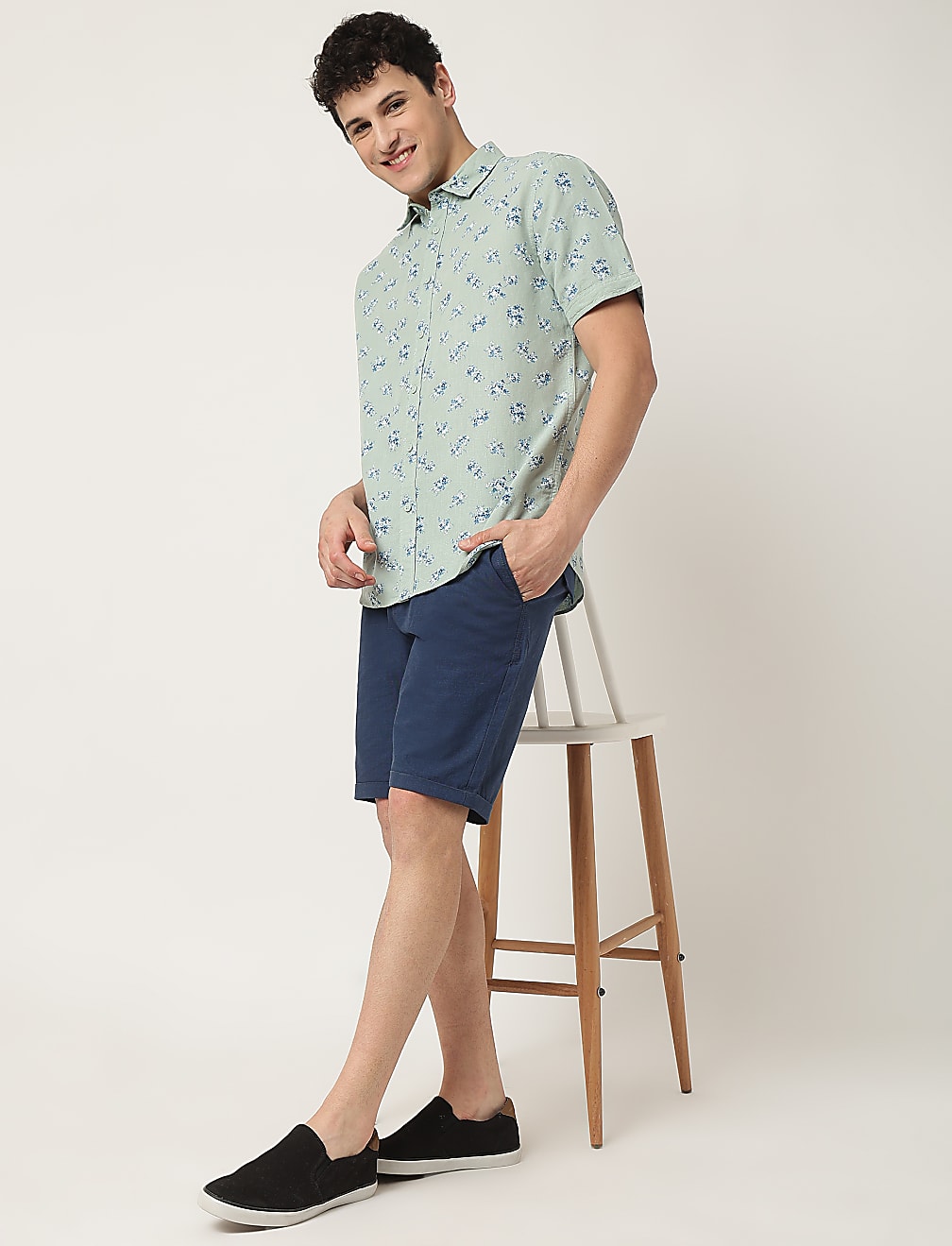 Linen Mix Floral Classic Collar Shirt