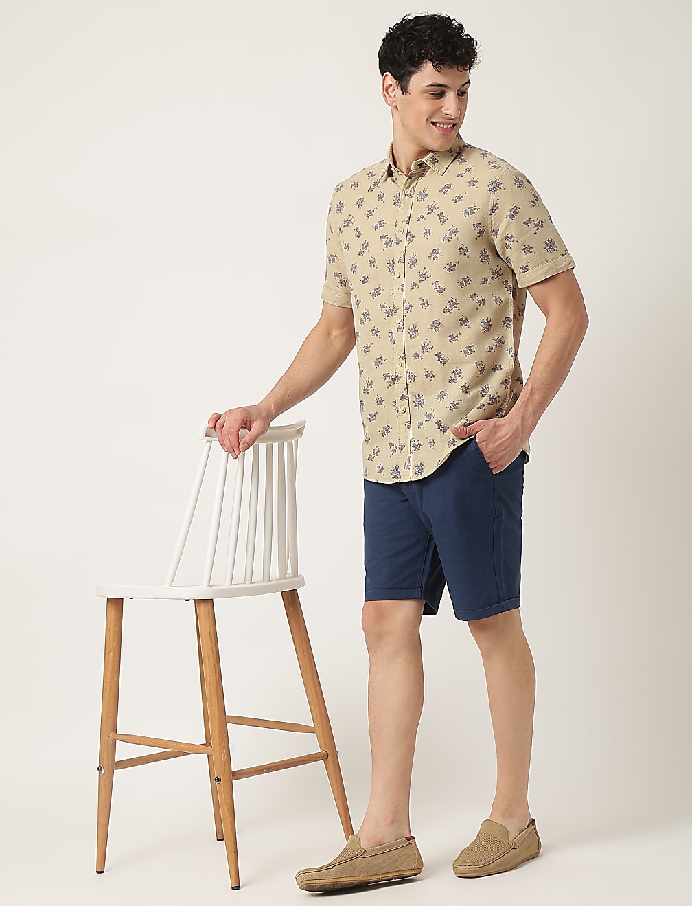 Linen Mix Floral Classic Collar Shirt