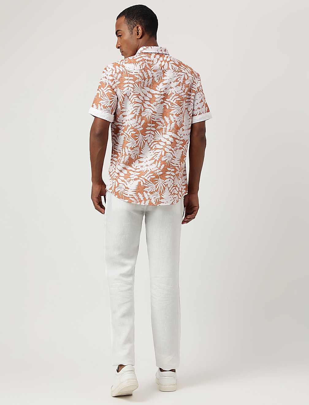 Regular Fit Flax Linen Blend Printed Shirt