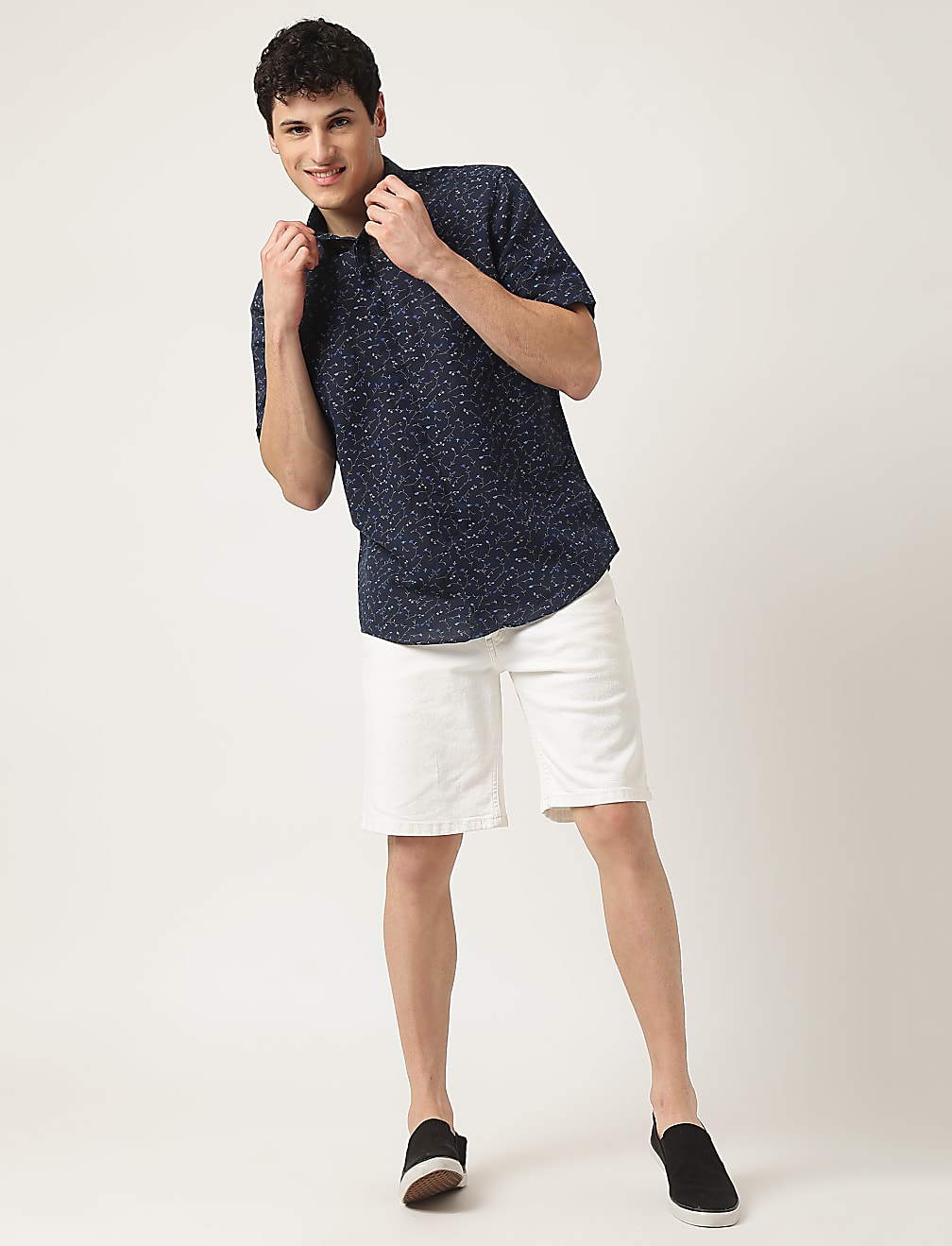 Linen Mix Printed Button Down Collar Shirt