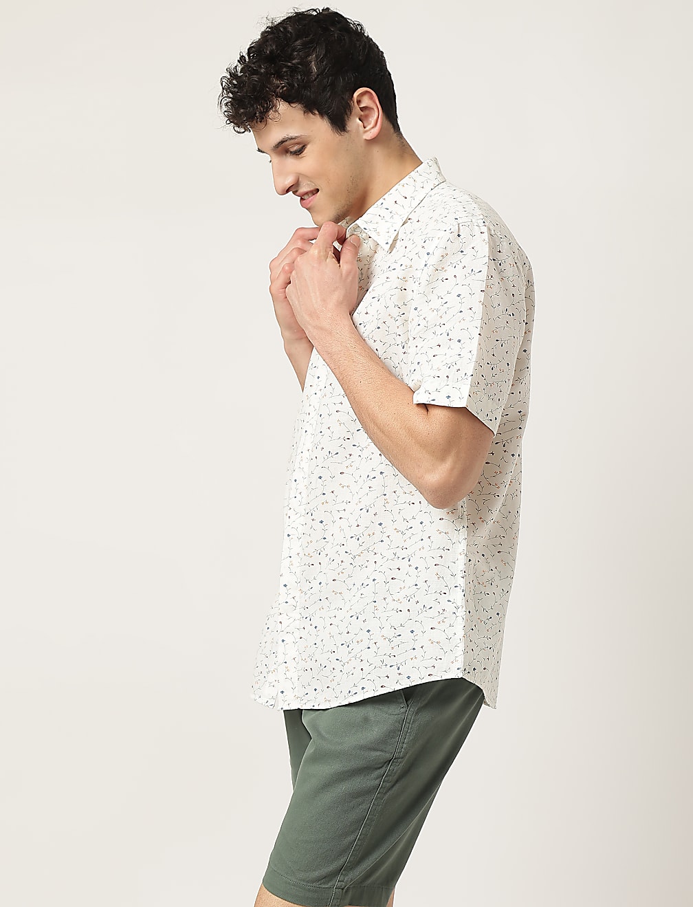 Linen Mix Printed Button Down Collar Shirt