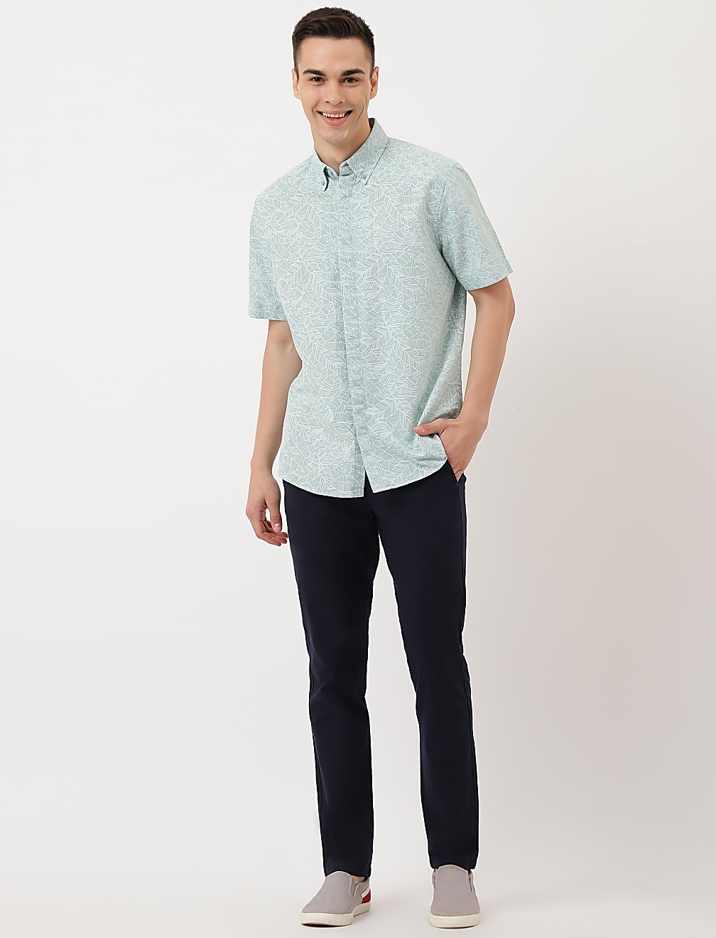 Linen Mix Leaf Button Down Collar Shirt