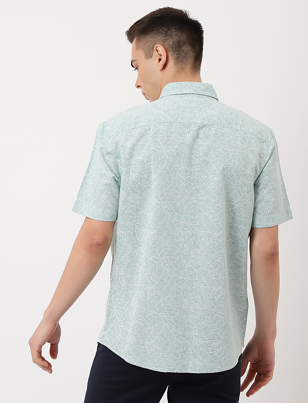 Linen Mix Leaf Button Down Collar Shirt