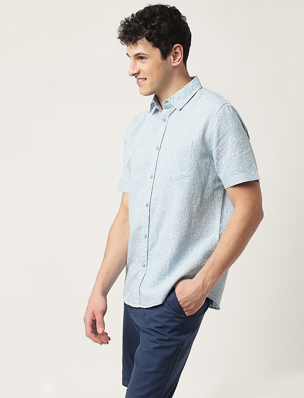 Linen Mix Printed Classic Collar Shirt