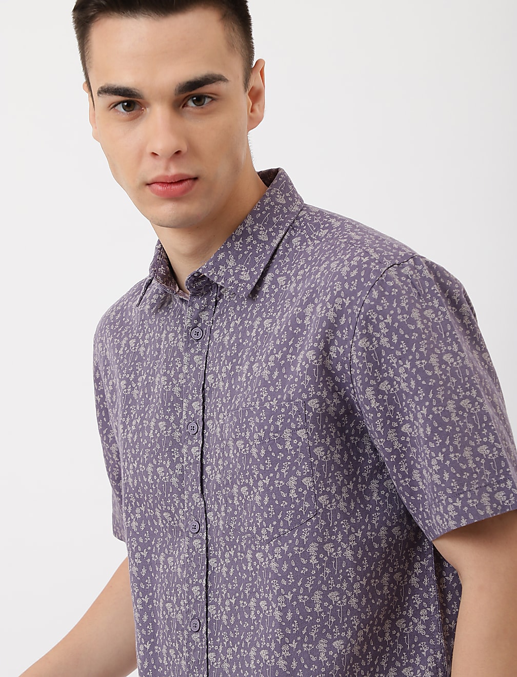 Linen Mix Printed Classic Collar Shirt