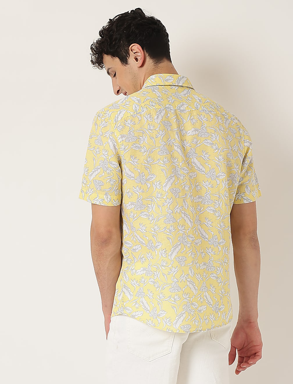 Linen Mix Leaf Classic Collar Shirt