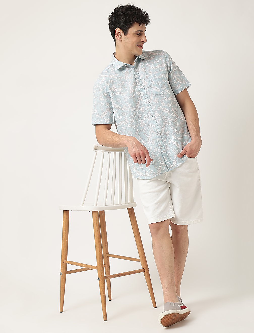 Linen Mix Leaf Classic Collar Shirt