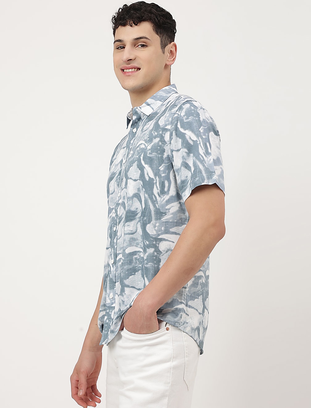 Pure Viscose Printed Spread Collar Shirt