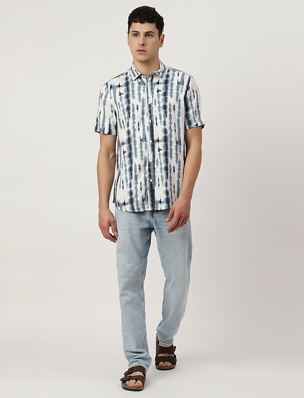 Pure Viscose Tie & Dye Spread Collar Shirt