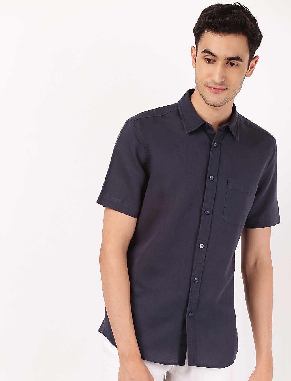 Linen Mix Classis Collar Solid Shirt