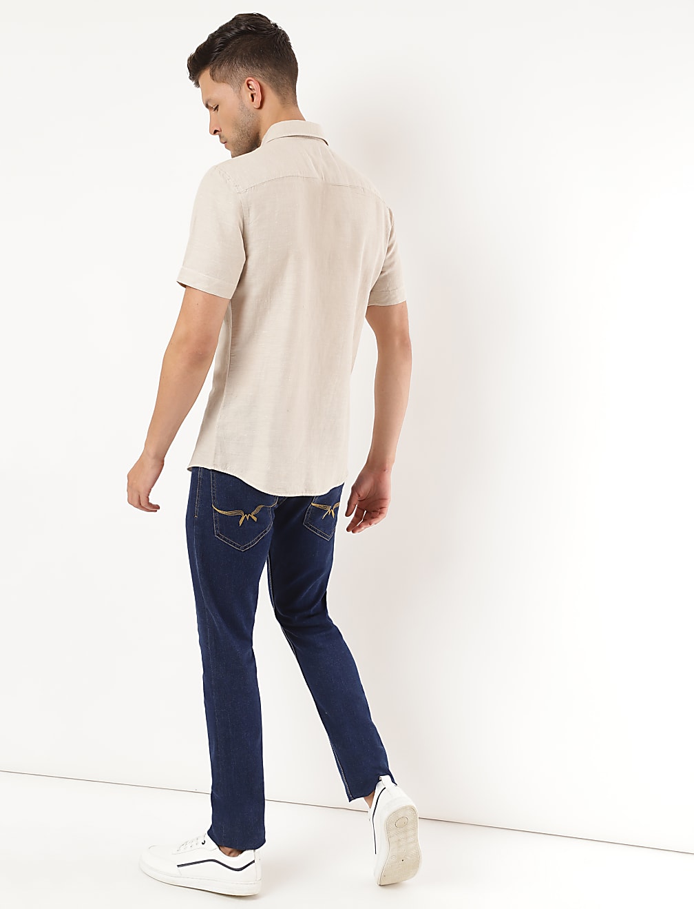 Linen Mix Plain Spread Collar Shirt