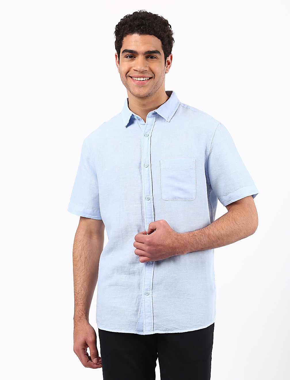 Linen Mix Classic Collar Solid Shirt