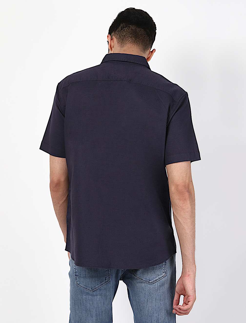 Linen Mix Plain Spread Collar Shirts