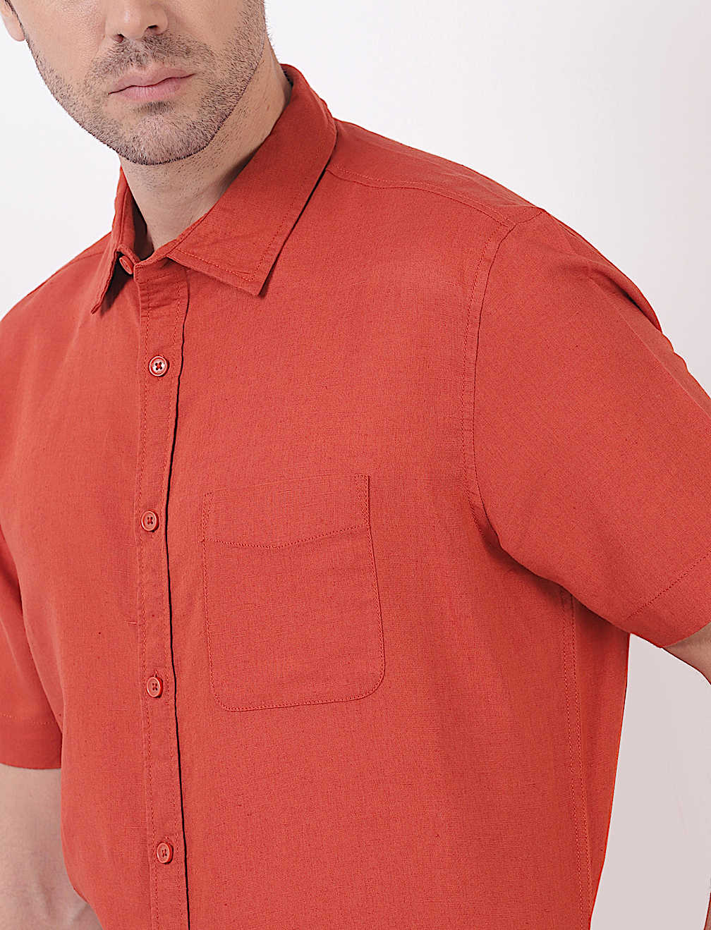 Linen Mix Plain Spread Collar Shirts