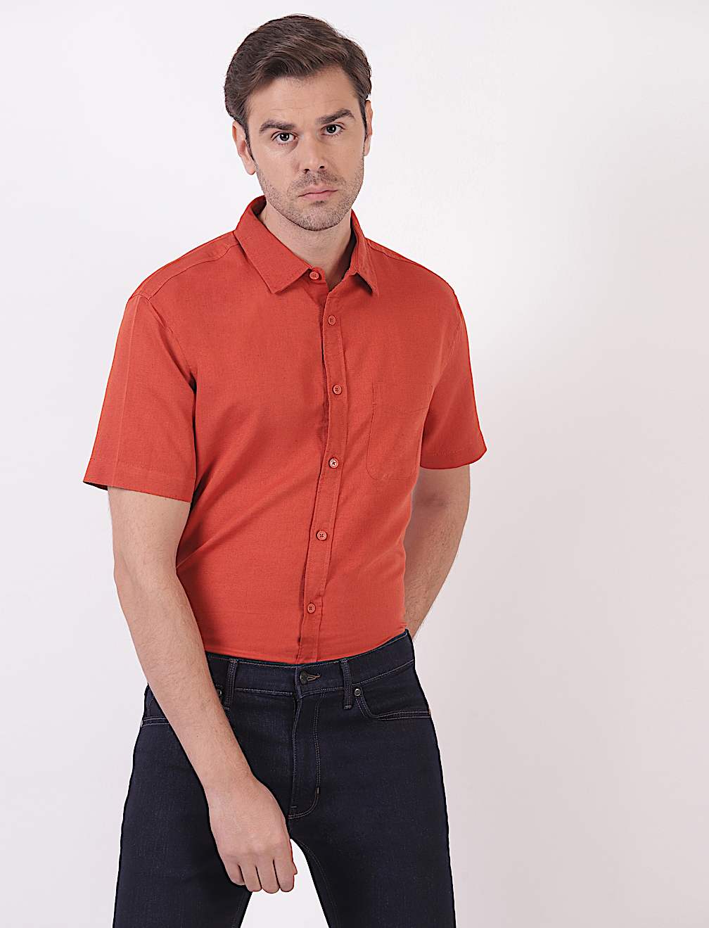 Linen Mix Plain Spread Collar Shirts