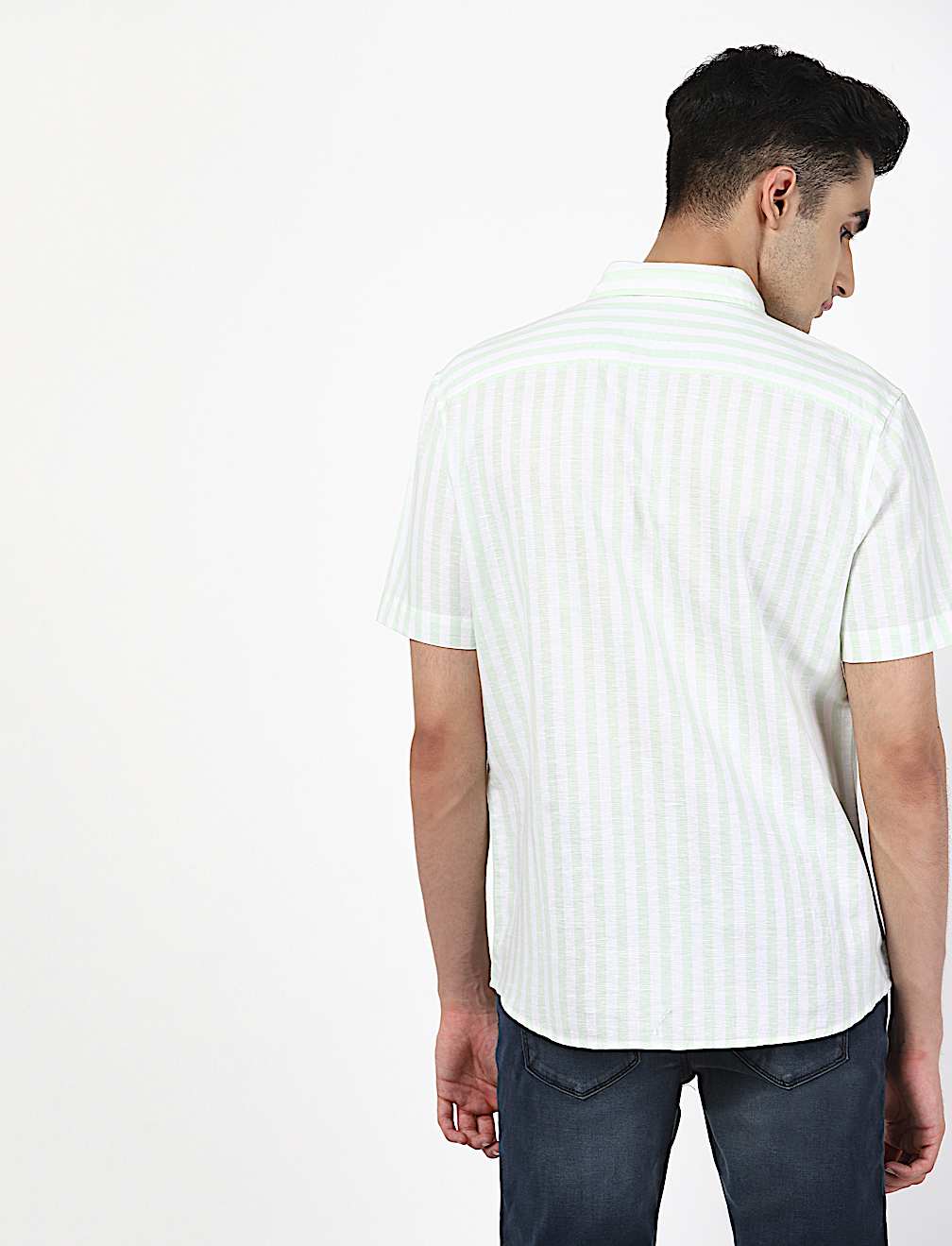 Linen Mix Stripes Spread Collar Shirts