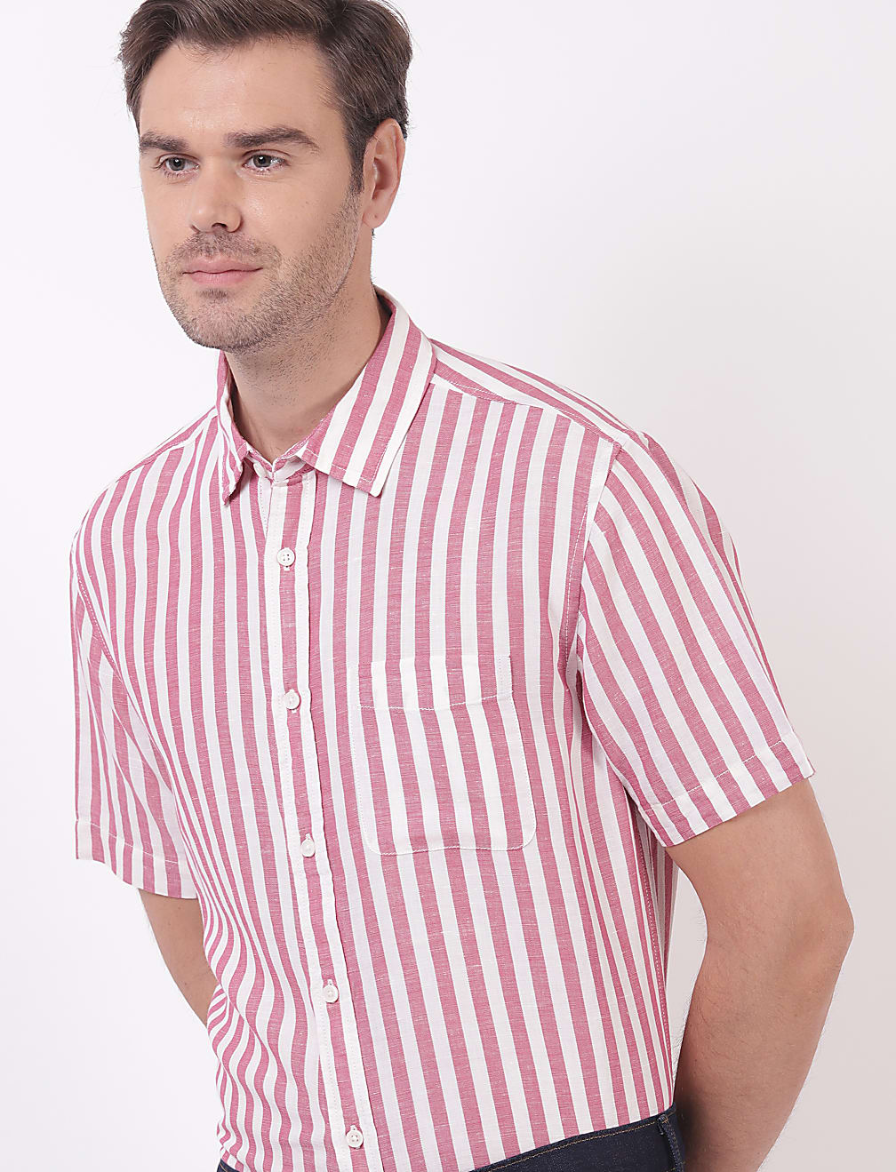 Linen Mix Stripes Spread Collar Shirts