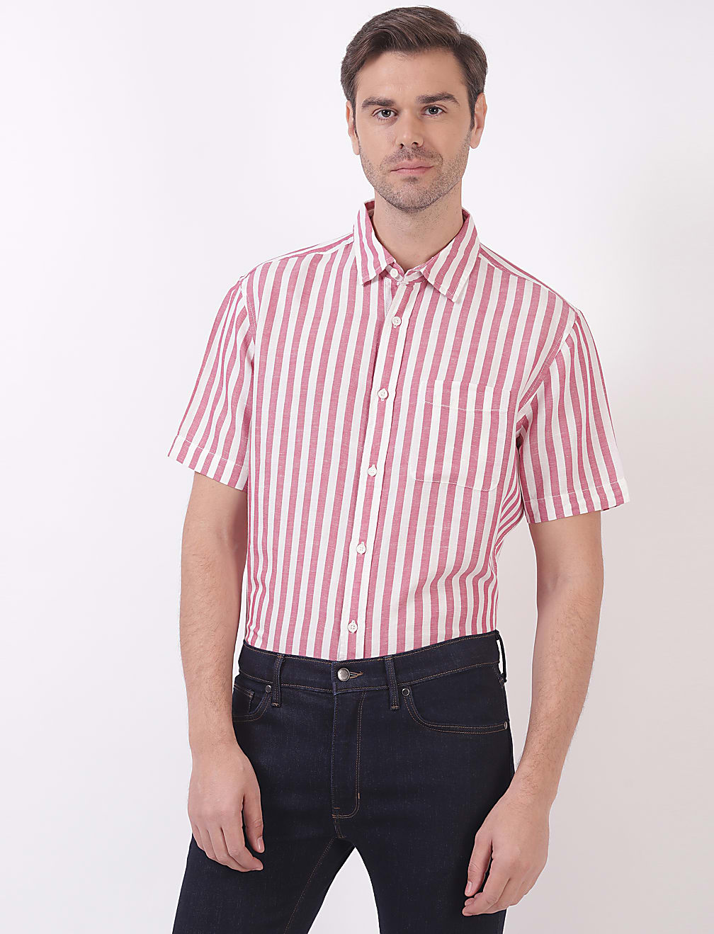 Linen Mix Stripes Spread Collar Shirts
