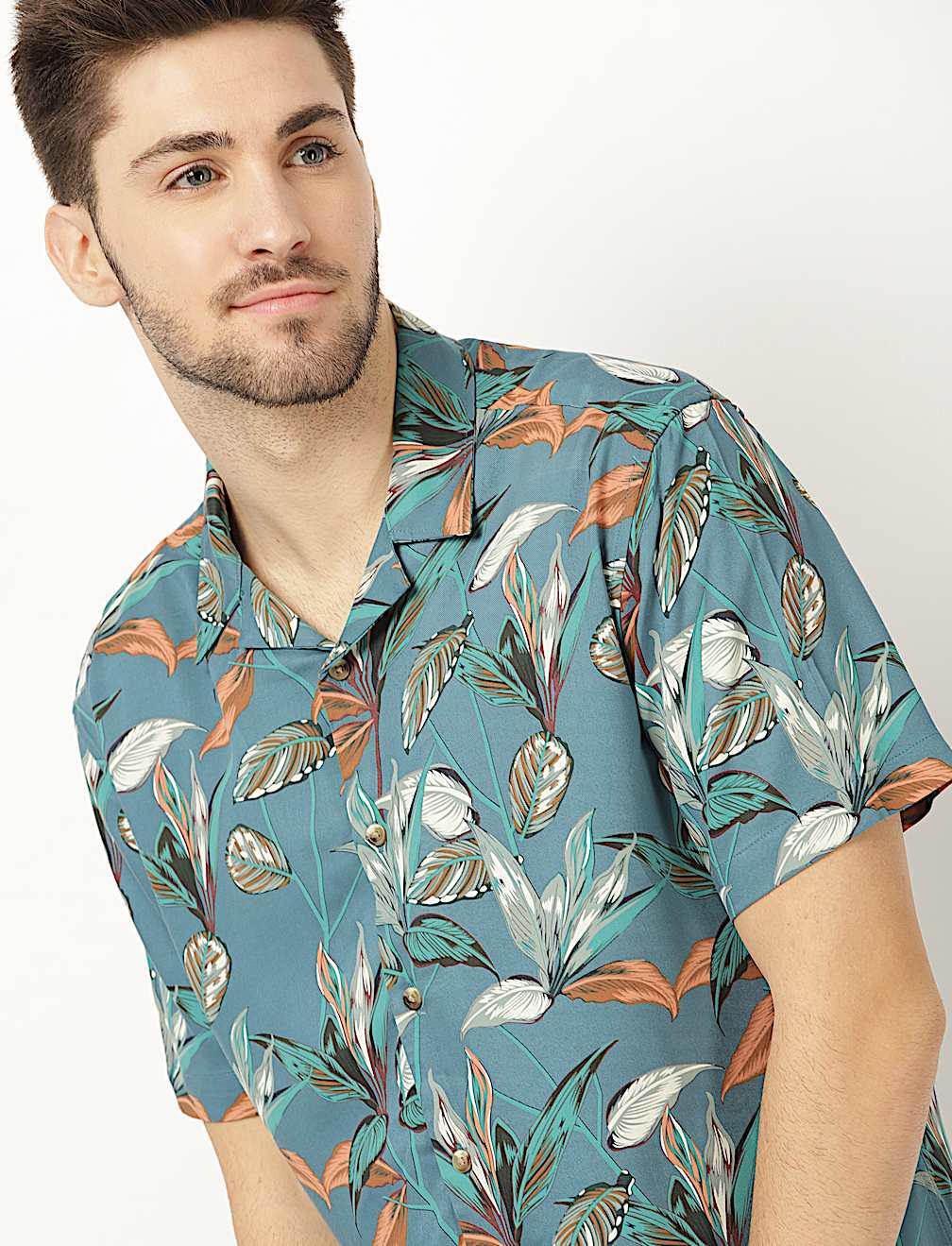 Pure Viscose Printed Revere Collar Shirt