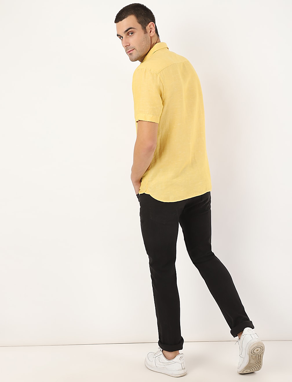 Linen Mix Plain Spread Collar Shirt