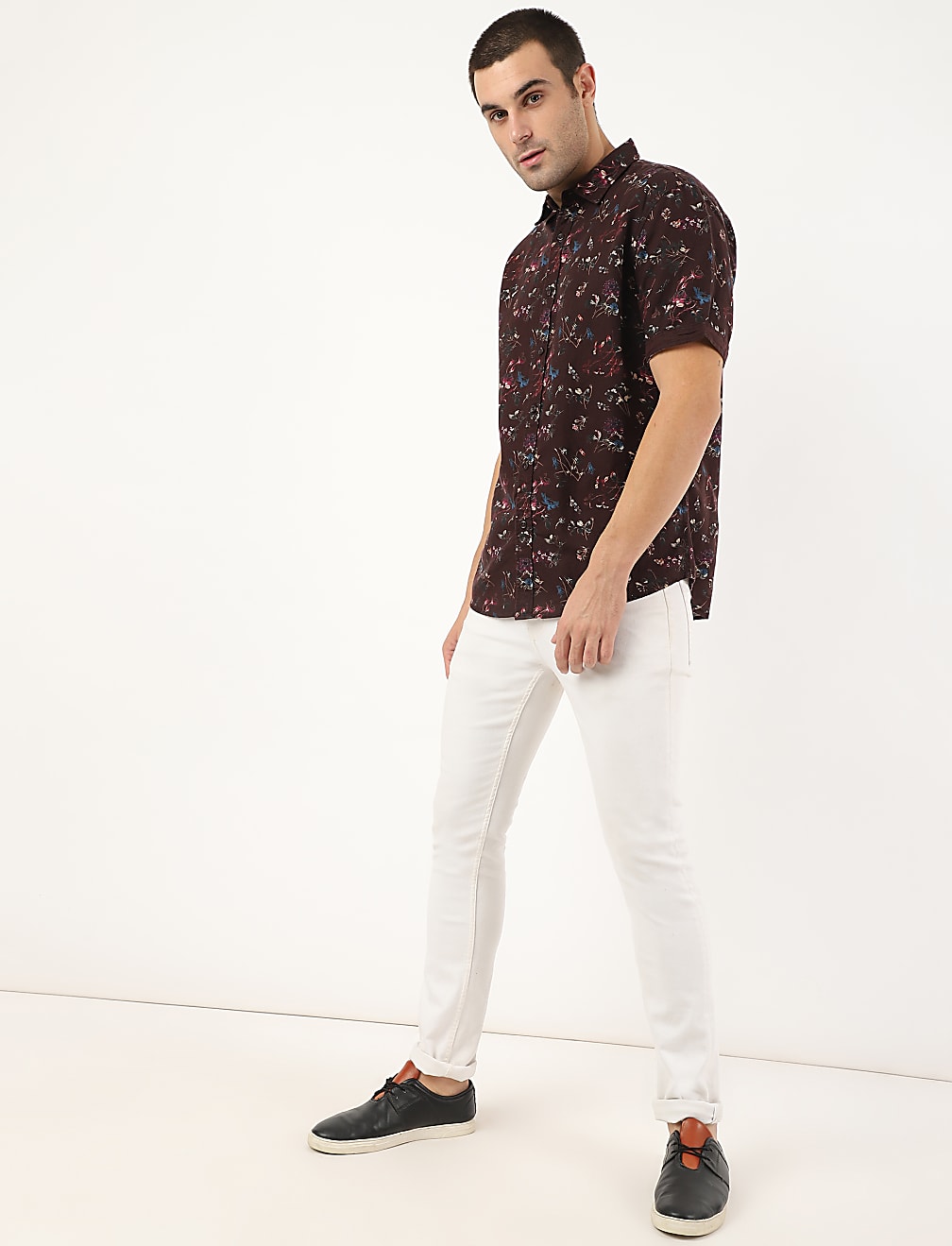 Linen Mix Floral Spread Collar Shirt
