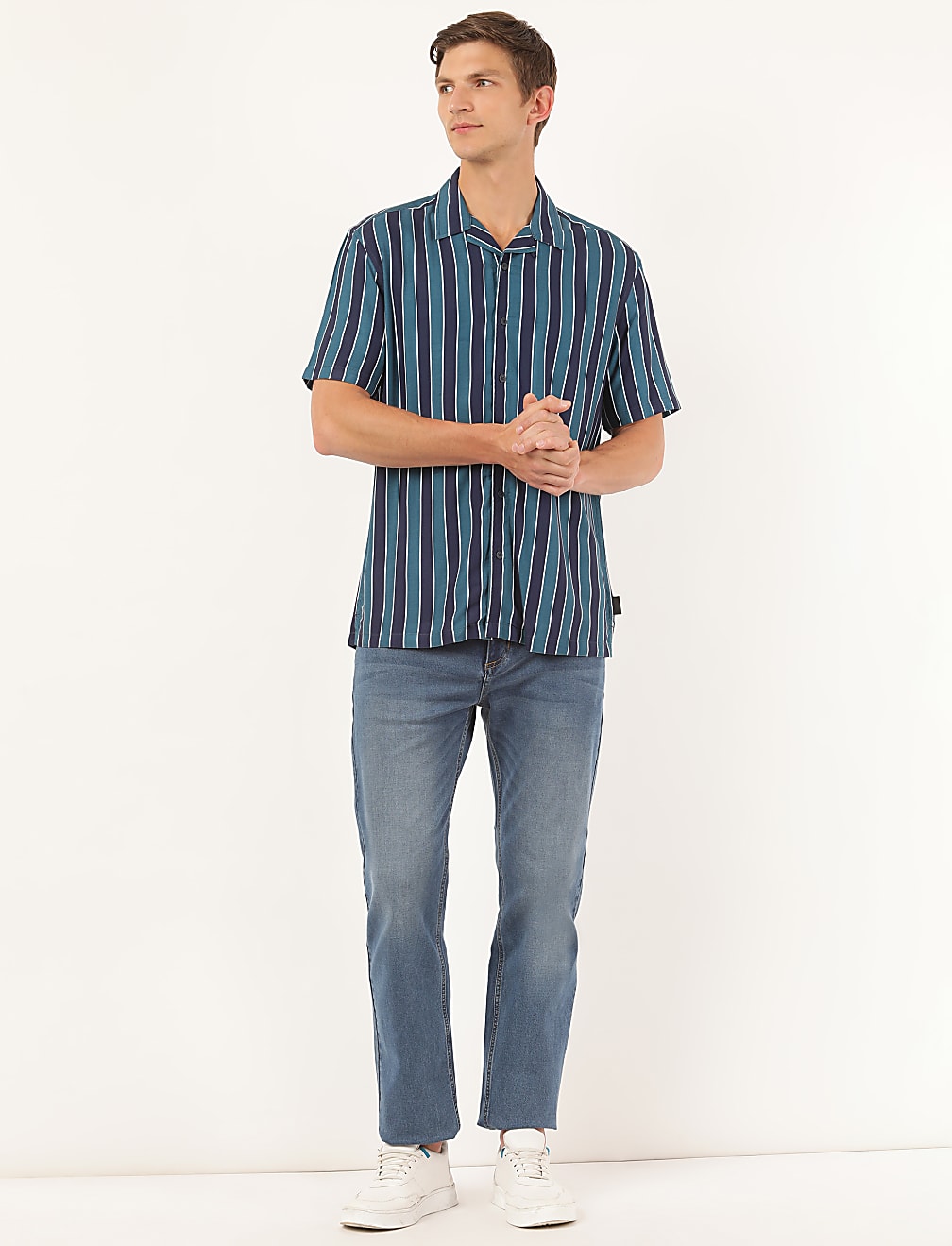 Pure Viscose Striped Spread Collar Shirt