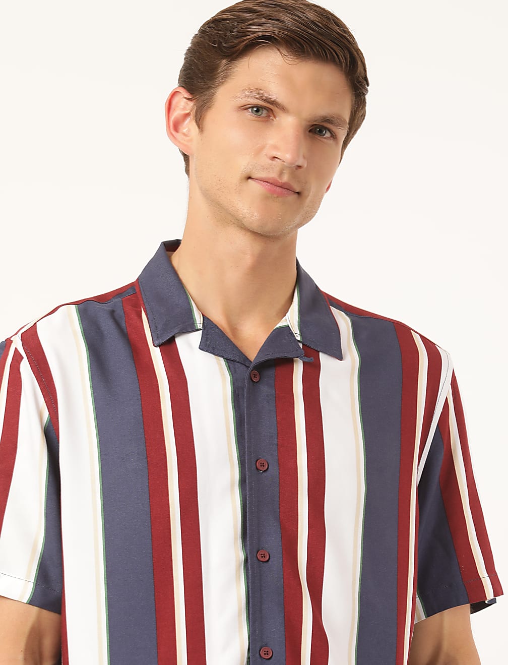 Pure Viscose Colorblock Spread Collar Shirt