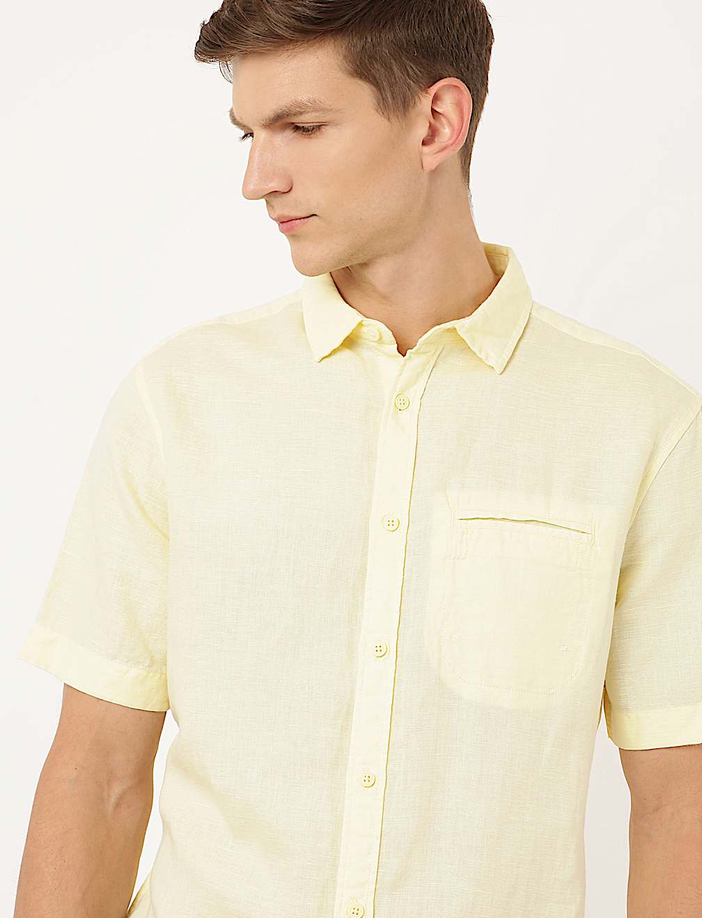 Linen Mix Plain Spread Collar Shirt