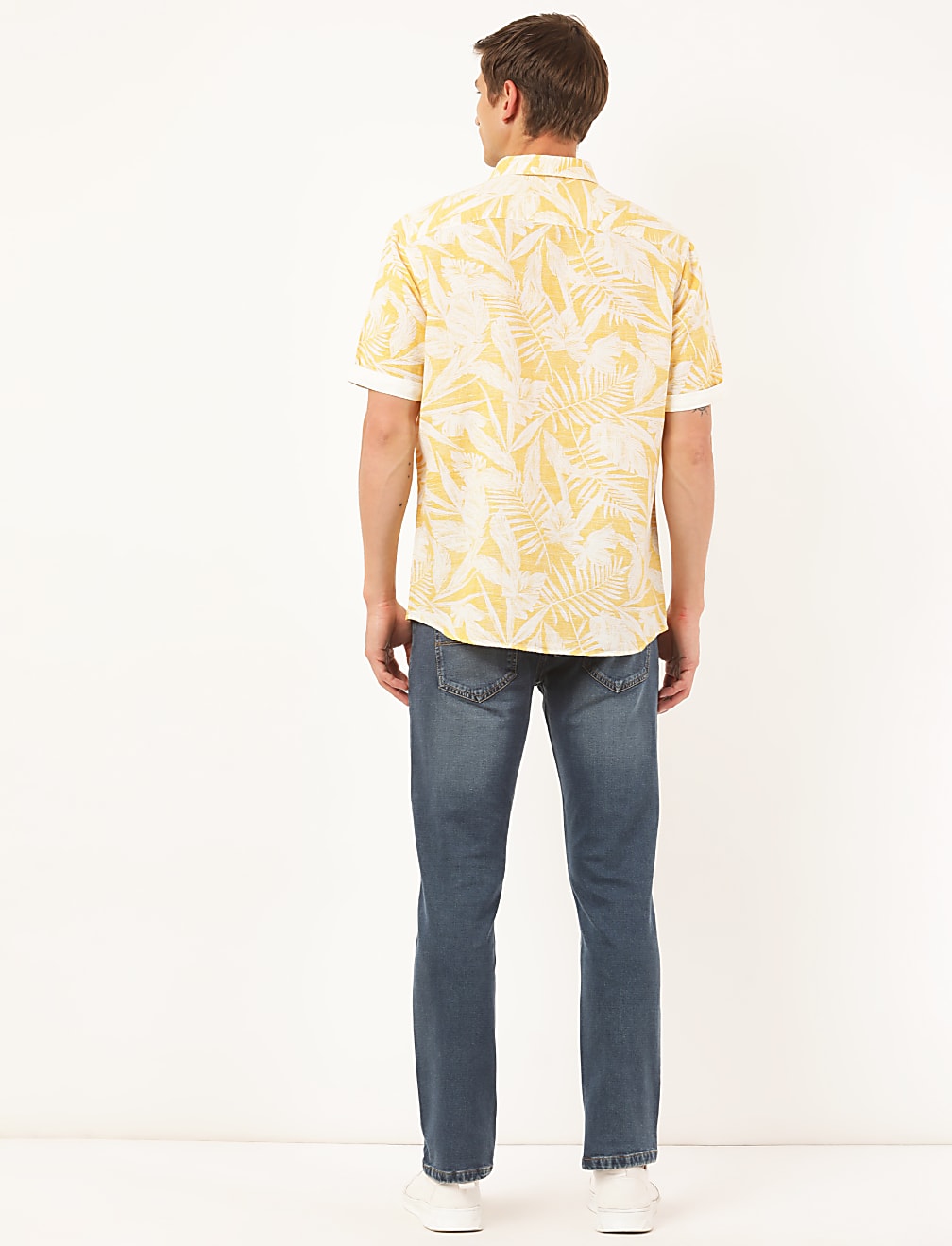 Linen Mix Printed Spread Collar Shirt