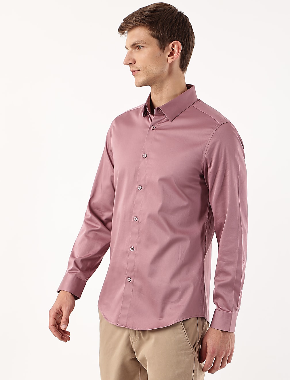 Cotton Mix Plain Spread Collar Shirt
