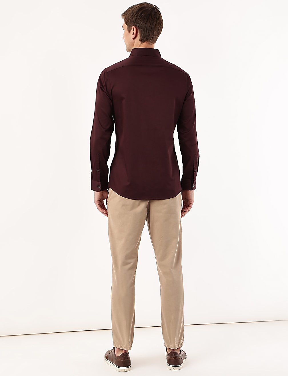 Cotton Mix Plain Spread Collar Shirt