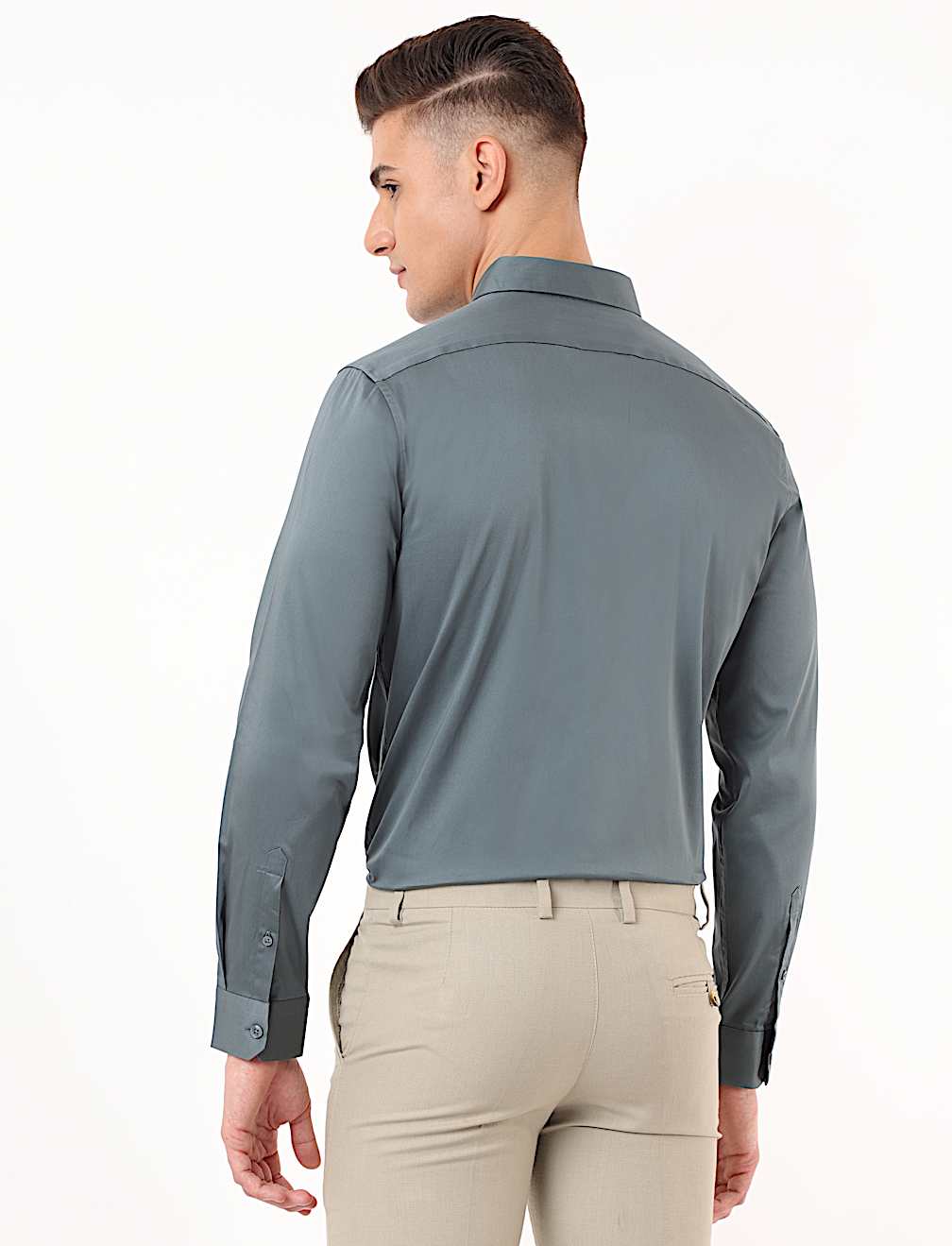Cotton Mix Plain Spread Collar Shirt