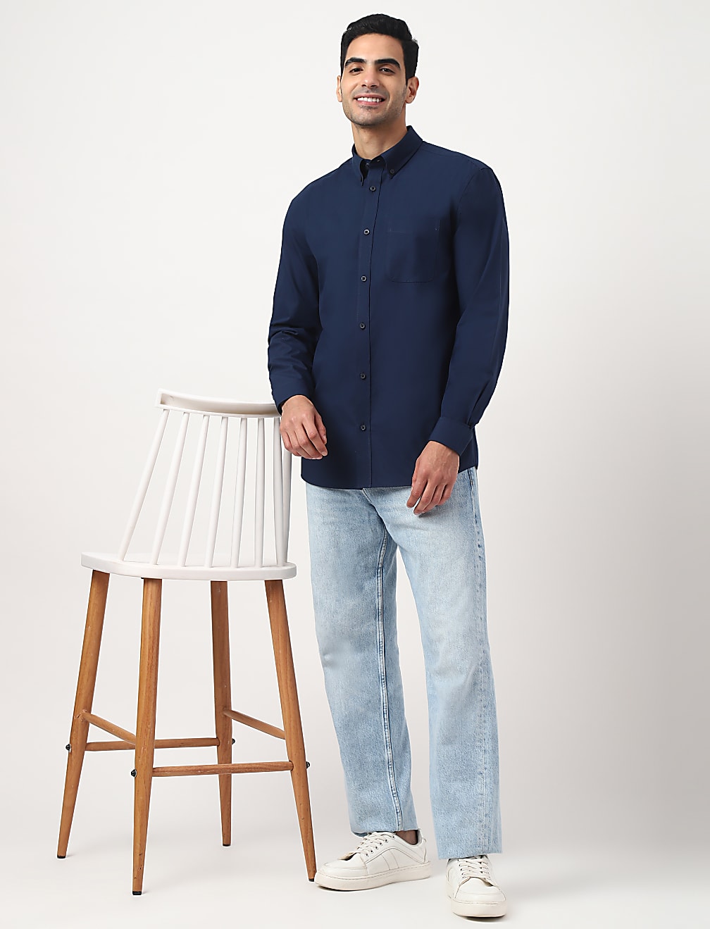 Pure Cotton Plain Button Down Collar Shirt