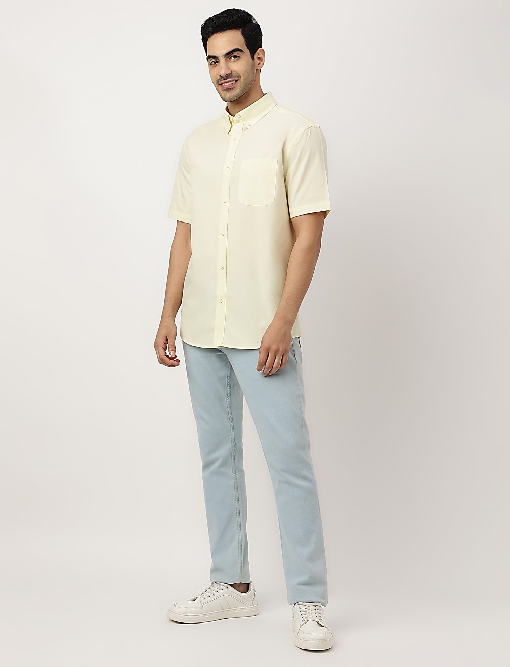 Pure Cotton Plain Button-down Collar Shirt