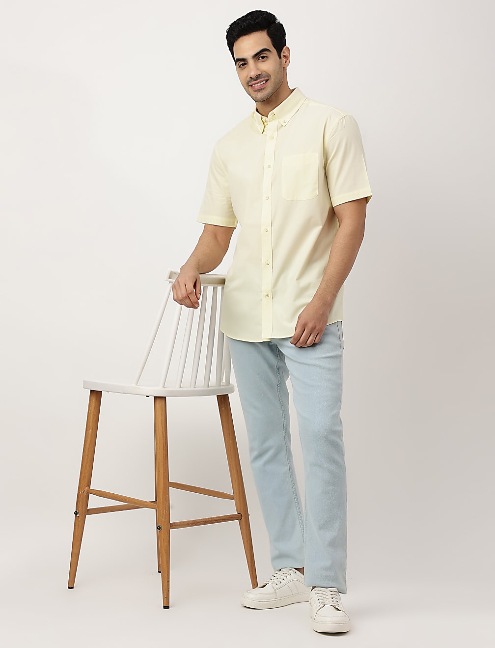 Pure Cotton Plain Button-down Collar Shirt