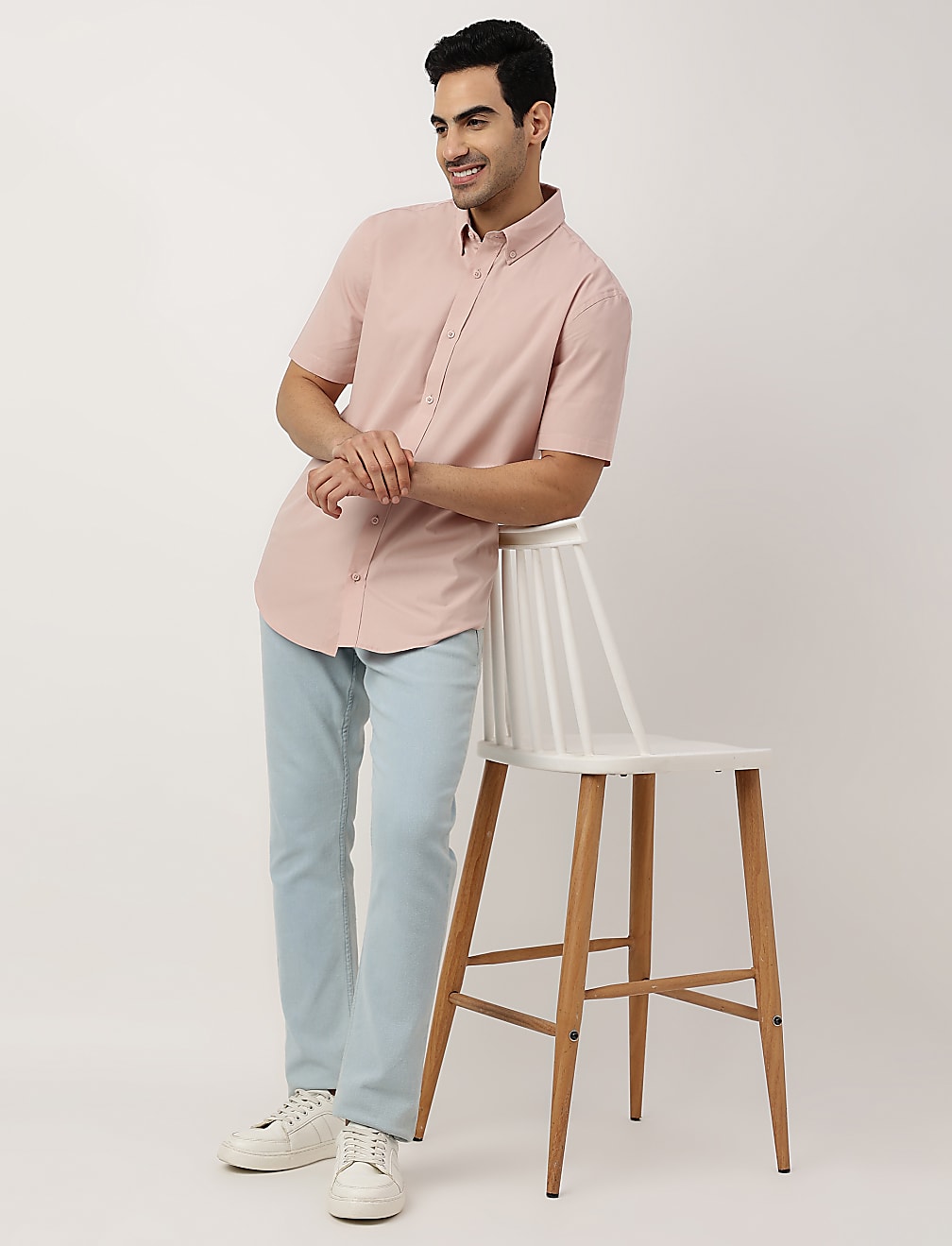 Pure Cotton Plain Button-down Collar Shirt