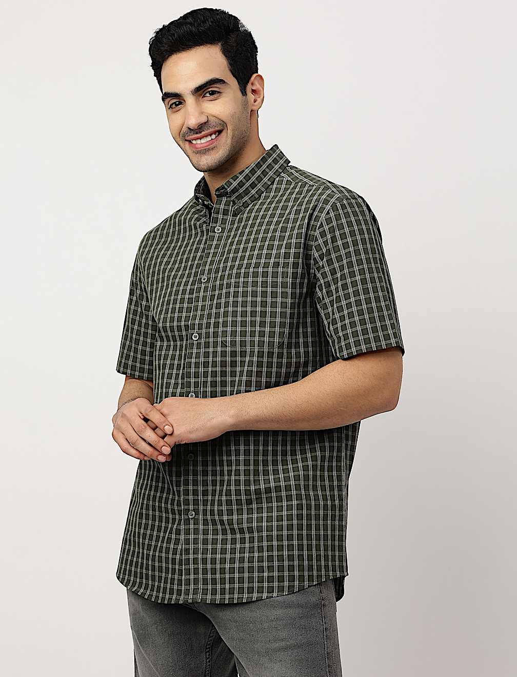 Pure Cotton Checks Button-down Collar Shirt