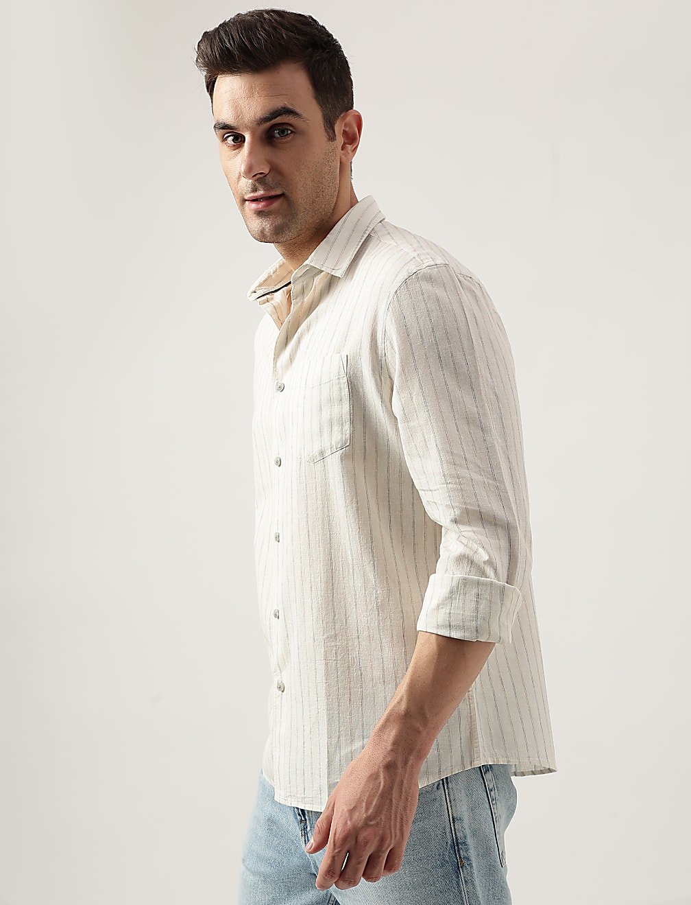 Relaxed Fit Linen Blend Striped Shirt