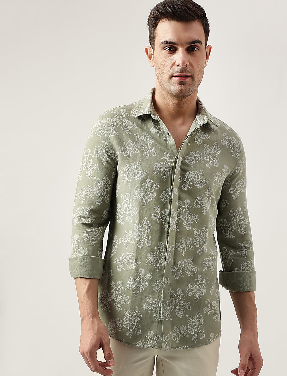 Slim Fit Linen Blend Printed Shirt