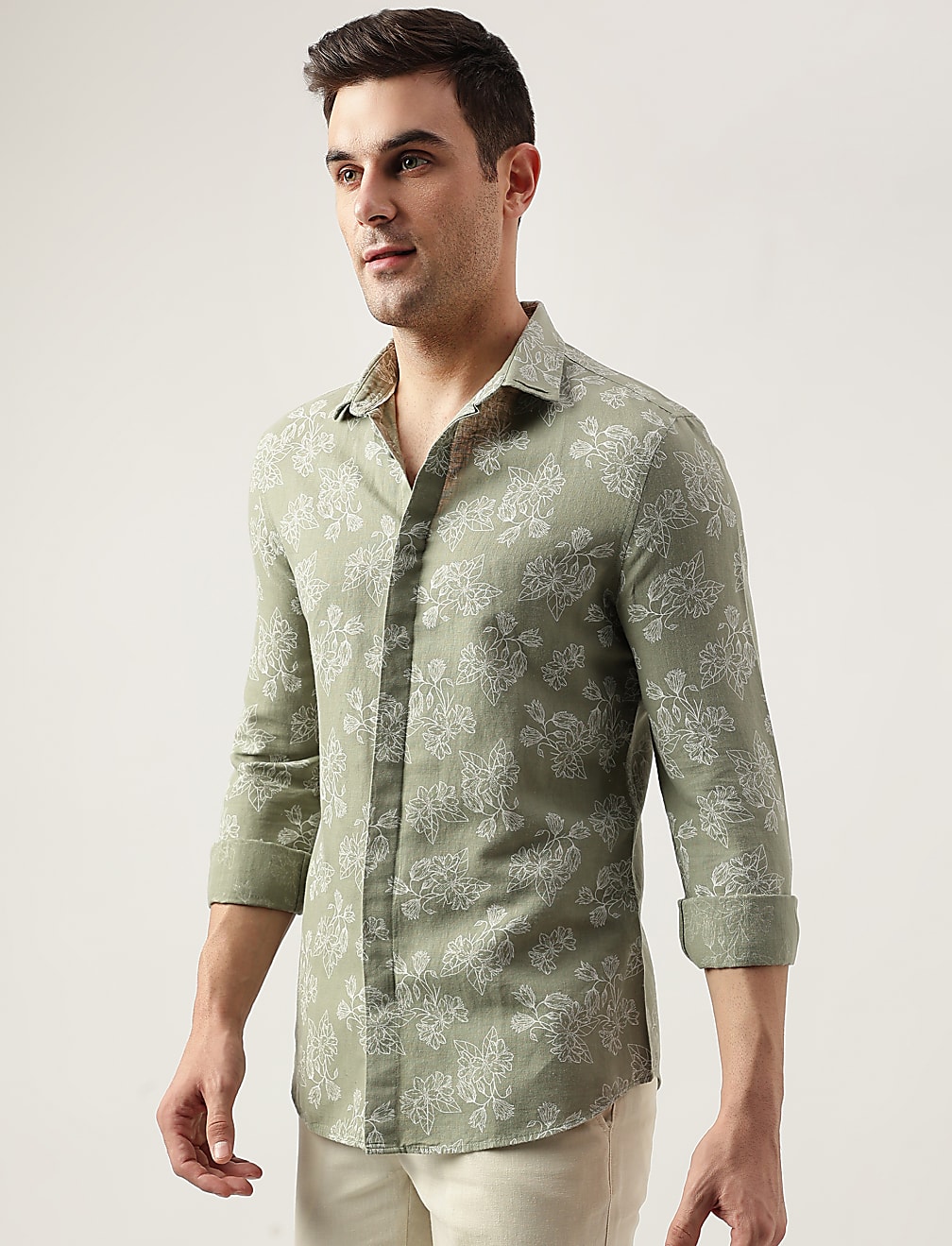 Slim Fit Linen Blend Printed Shirt