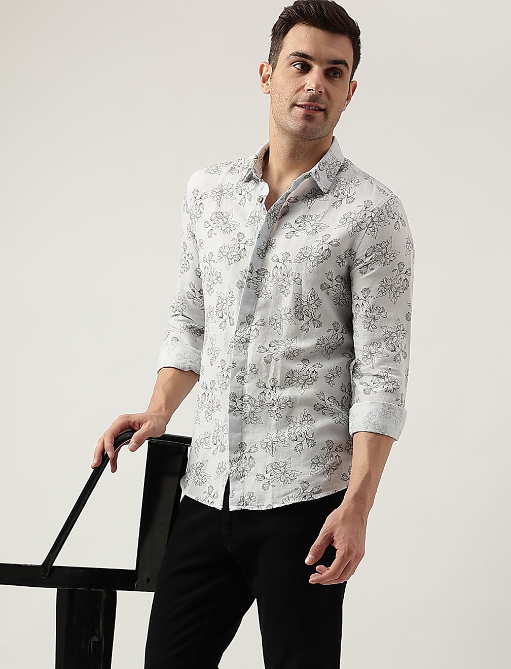 Slim Fit Linen Blend Printed Shirt