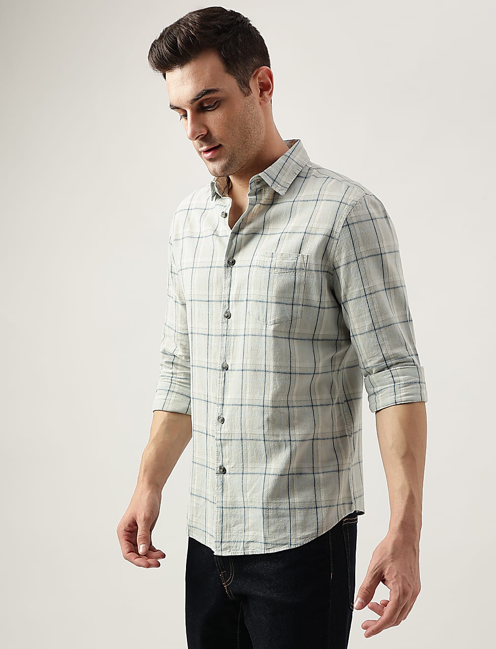 Regular Fit Linen Blend Checked Shirt