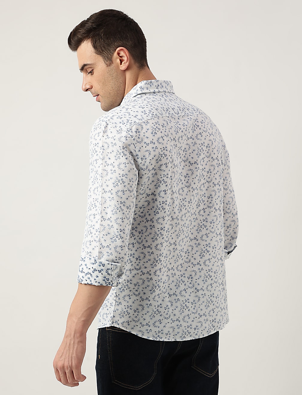 Regular Fit Linen Blend Printed Shirt