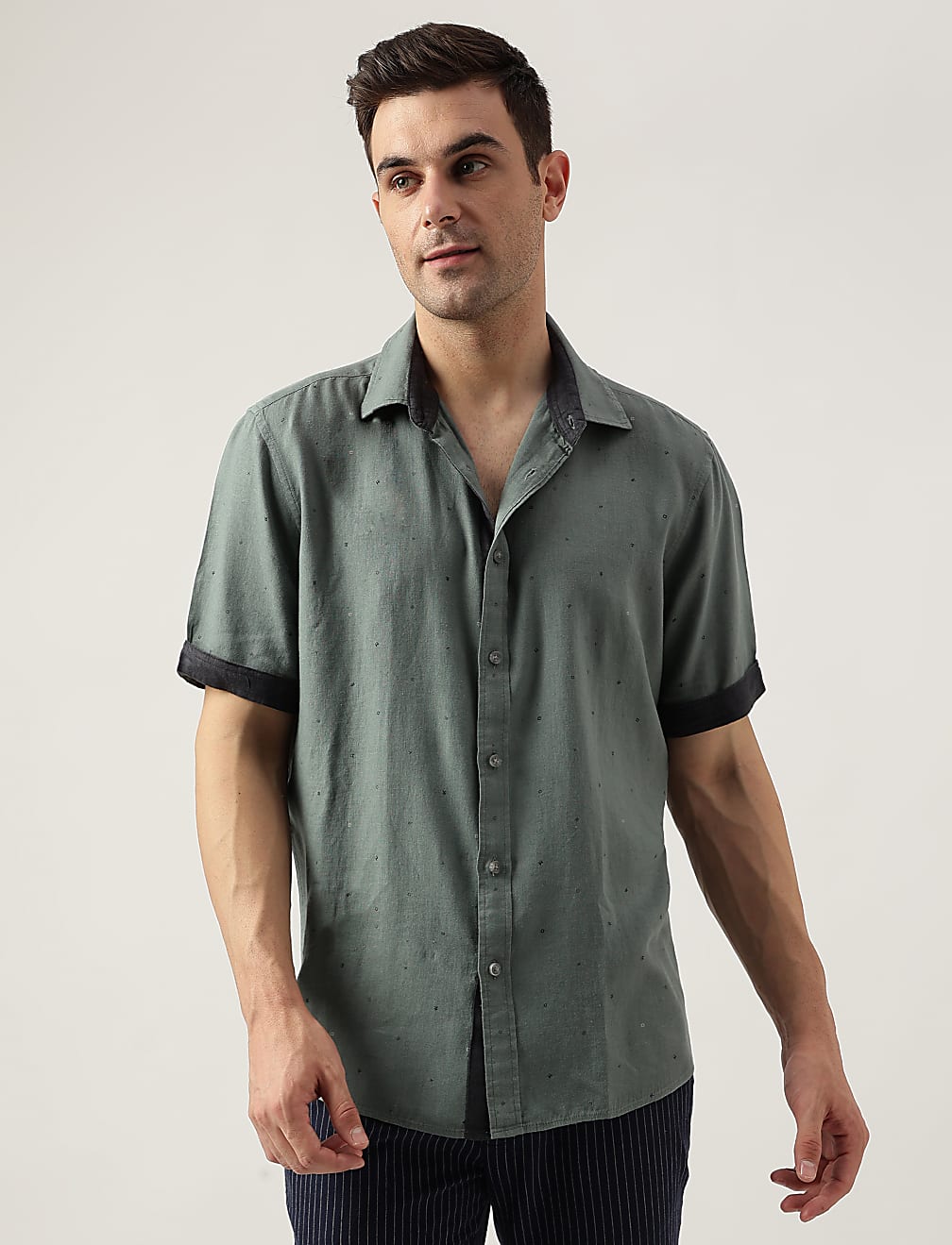 Relaxed Fit Linen Blend Printed Shirt